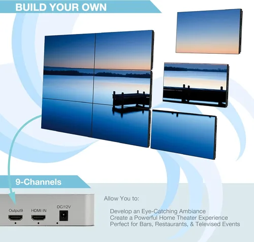 Vista 2 de Controlador de pared de video 3x3 9 canales 4K, 1080p, HDMI 1.4, HDCP1.4 1 entrada HDMI y 9 salidas 13 modos de visualización - 1x2, 1x3