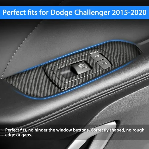Vista 7 de Karltys Cubierta de panel de interruptor de ventana para Dodge Challenger 2015-2023, accesorios de fibra de carbono, interruptor de control