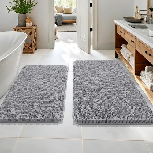 Vista 38 de OLANLY Juego de 2 alfombras de baño de felpilla suave y absorbente, antideslizantes, de secado rápido, lavables a máquina, accesorios de decoración