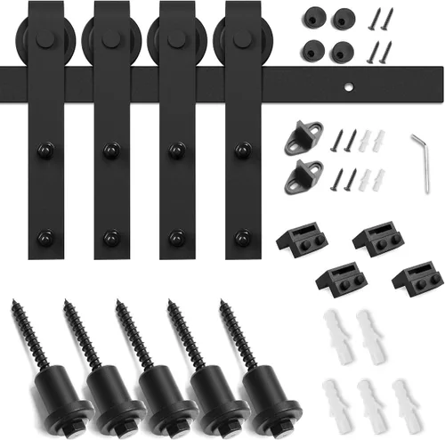 Vista 6 de SMARTSTANDARD Kit de herrajes para puerta de granero doble de 6 pies, riel de puerta corrediza suave y silencioso, incluye instalación detallada
