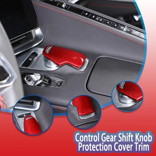 Vista 3 de Cubierta de protección para la cabeza de la perilla de la palanca de cambios, fibra de carbono real, 1 unidad compatible con Corvette C8 Stingray