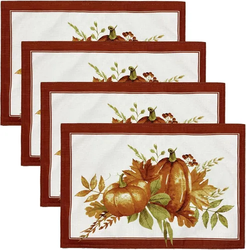 Vista 8 de Elrene Home Fashions Mantel Autumn Pumpkin Grove Resistente a las Arrugas, 70" Redondo, Multicolor
