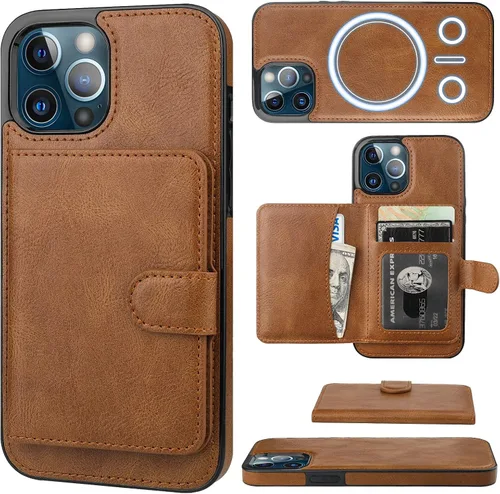 Vista 12 de Bocasal Funda tipo cartera para iPhone 12 Pro Max compatible con MagSafe magnético RFID bloqueo desmontable de piel sintética de alta calidad