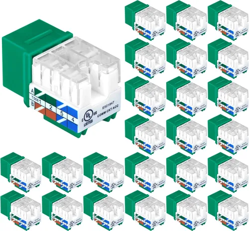 Vista 14 de VCE UL Listed Cat6 RJ45 Keystone Jack Insert 25-Pack, 90 Degree Punch Down Keystone Jack Adapter Slim Profile Negro