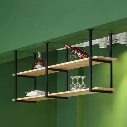 Vista 2 de Shelves Ceiling Hanging Floating Shelves - Wall Mounted Plant Stand, Industrial Vintage Solid Wood Storage Rack, for Restaurant/Bar Display