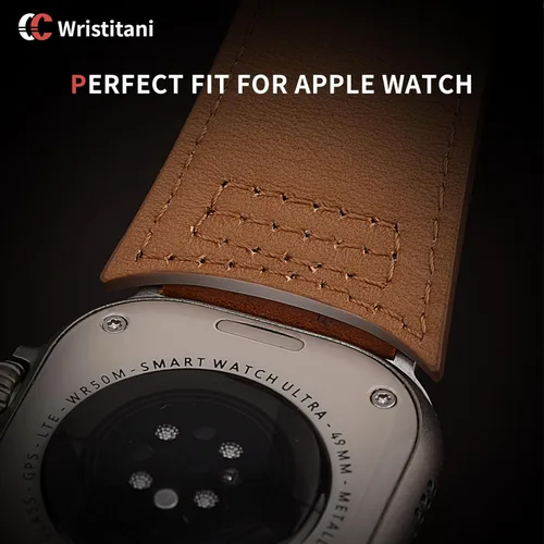 Vista 5 de Wristitani Leather Bands Compatible with Apple Watch Strap 49mm 46mm 45mm 44mm 42mm 41mm 40mm for Men, Top Genuine Leather Replacement Straps for