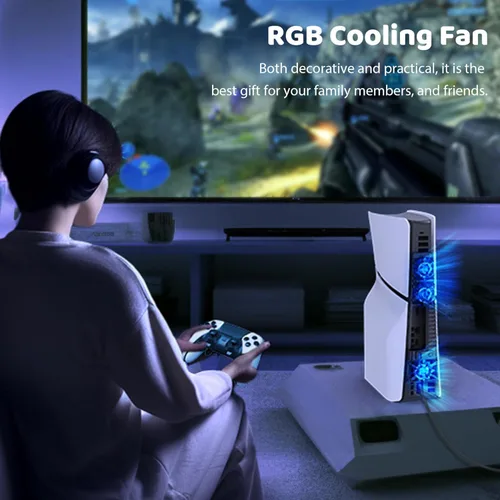 Vista 6 de Ventilador de refrigeración para PS5 Slim DOBEWINGDELOU Accesorios de refrigeración horizontal eficiente para PS5 Slim Disc y edición digital