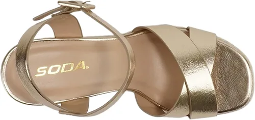 Vista 5 de Soda "NOBLE" Sandalias de cuña con punta cuadrada abierta y correa al tobillo con correa en el tobillo para mujer