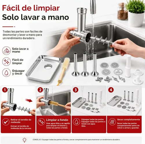 Vista 8 de Accesorios para picadora de carne de acero inoxidable EZATO para KitchenAid, embutidora de salchichas, compatible con todos los modelos de batidora