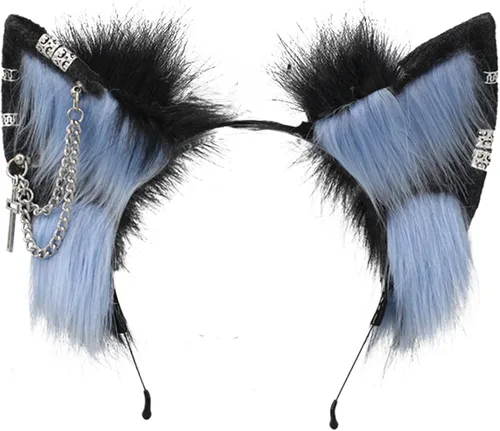 Vista 18 de VIGVAN Orejas de zorro de lobo hechas a mano Animal Cosplay Cute Head Accesorios para Halloween (negro)
