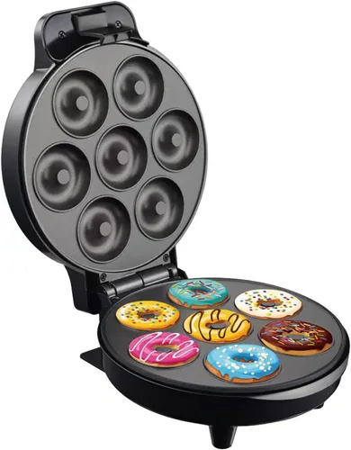 Mini Donut Maker Machine 7 Holes, Small Doughnut Maker, With Temperature Control Double-Sided Heating Non-stick, Suitable for Children's Breakfast