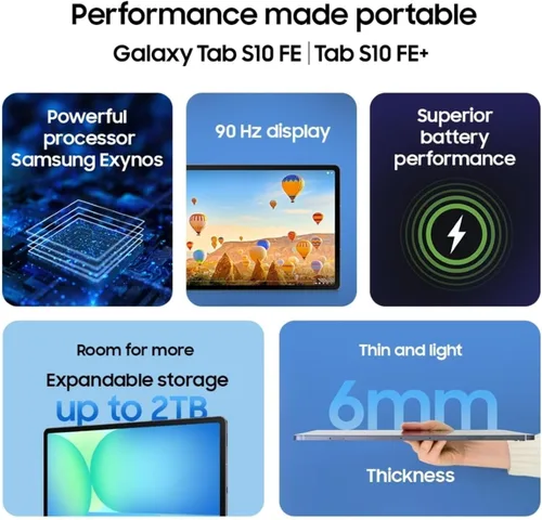 Vista 3 de Samsung Galaxy Tab S10 FE+ tableta Android WiFi de 13.1 pulgadas, pantalla grande, batería de larga duración, procesador Exynos 1580, IP68, S Pen
