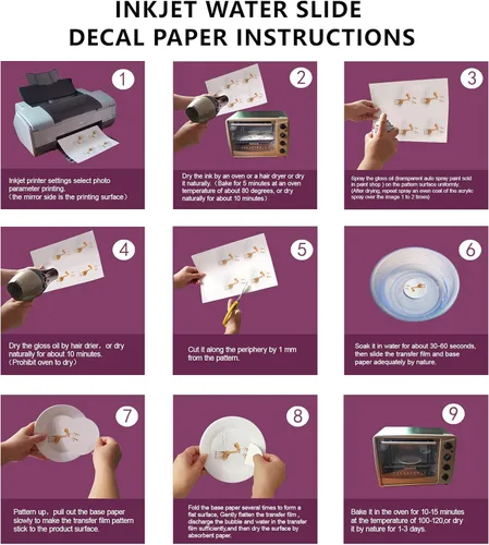 Vista 2 de 20 hojas de papel de calcomanía deslizable INKJET TRANSPARENTE, 8.5X11 pulgadas papel de transferencia deslizable transparente imprimible para vasos