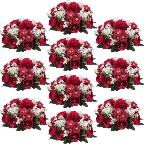 Vista 15 de Bolas de flores artificiales para centros de mesa: 2 piezas de rosas rojas para centros de mesa, arreglos florales, centro de mesa para bodas