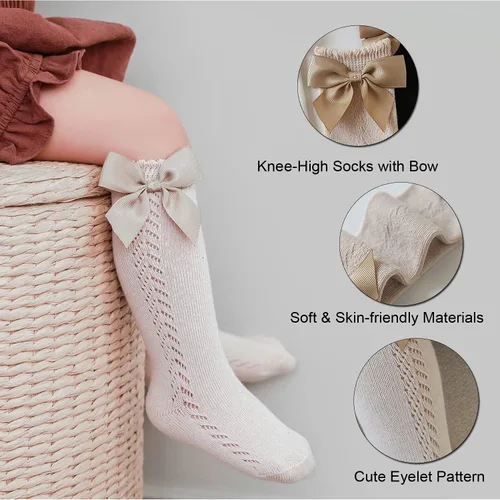 Vista 23 de EPEIUS Calcetines altos hasta la rodilla uniformes tipo tubo con volantes para bebés niñas y niños, medias para bebés y niños pequeños