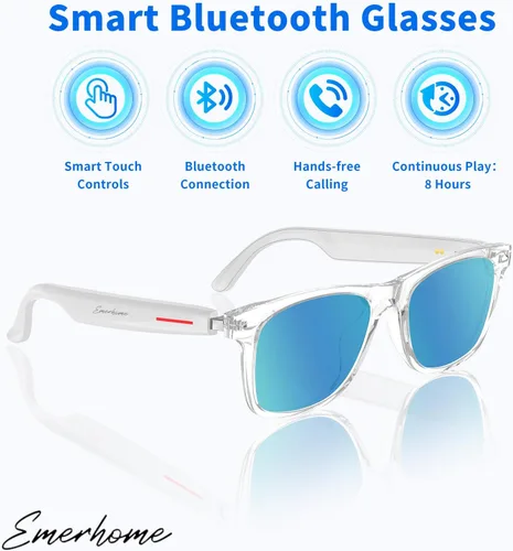 Vista 3 de Emerhome - Gafas inteligentes Bluetooth para hombres y mujeres con altavoces, control táctil, protección UV para exteriores y control de voz