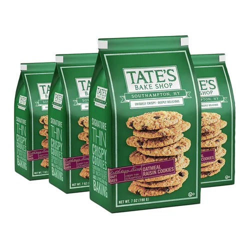 Tate's Bake Shop - Galletas finas y crujientes, 4 unidades, 7 onzas, avena con pasas, 28 onzas