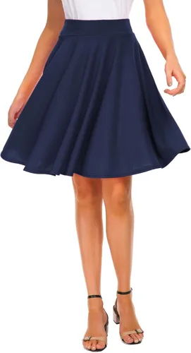 Vista 19 de EXCHIC Falda básica para mujer, estilo patinadora, casual, elástica, plisada, minifalda con vuelo midi de línea A 10