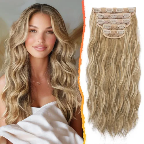 Vista 15 de BARSDAR Extensiones de cabello ondulado con clip de 20 pulgadas, 5 piezas de cabello sintético grueso y suave, extensiones de cabello con clip