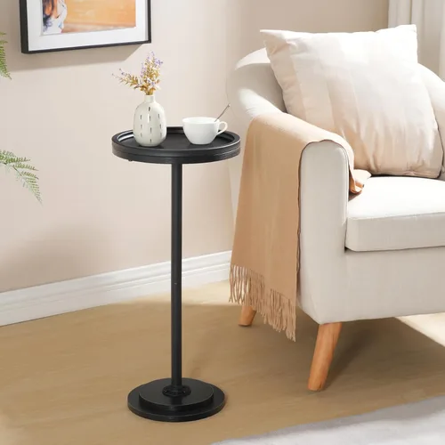 Vista 8 de HOOBRO Mesa auxiliar redonda pequeña, mesa de bebidas, mesa de café Martini con acento de pedestal para espacios pequeños en sala de estar, Negro