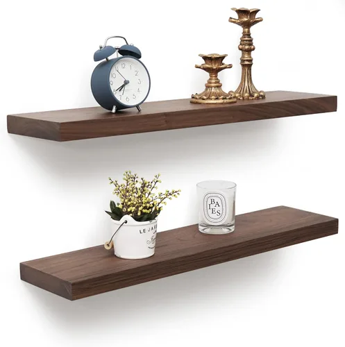 Vista 9 de Axeman 20 inch Solid Black Walnut Floating Shelves for Wall, 6.7" Deep Real Wood Shelves for Home Decor, Wall Mounted Heavy Duty Bracket Shelf