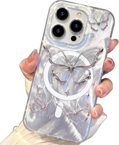 Vista 104 de I-MGAE-IN-AR - Funda diseñada para iPhone 12 y 12 Pro, diseño de mariposa plateada brillante, funda protectora de poliuretano termoplástico, suave