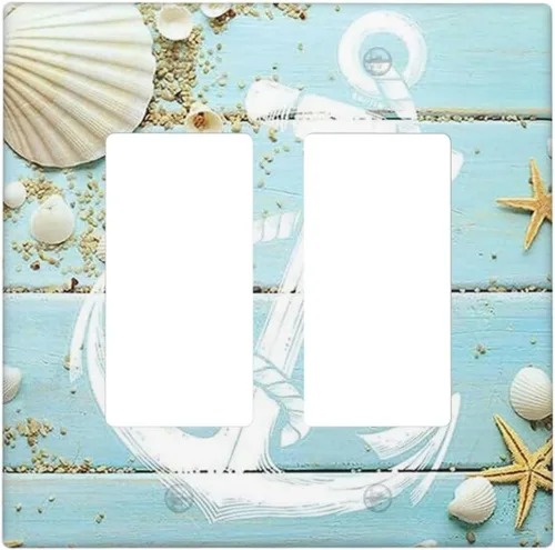 Vista 53 de Cubiertas de Tomacorriente Ancla Estrella de Mar Concha Tablón de Madera Rústico Náutico 1 Gang Interruptor de Luz Dúplex Placa Cubierta Decorativa