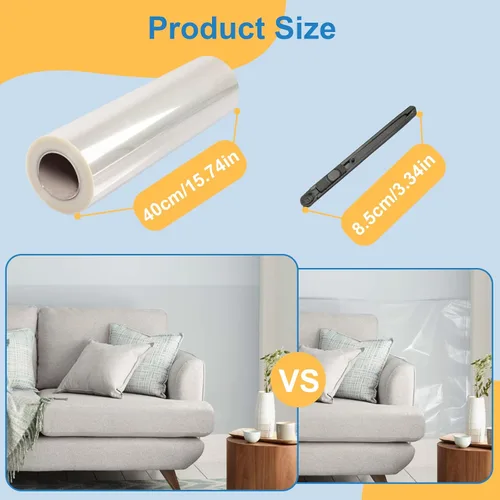Vista 6 de Juego de 2 películas protectoras electrostáticas de pared con cortador de película, papel adhesivo transparente para despegar y pegar, película
