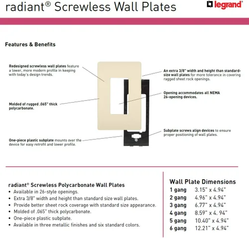 Vista 5 de Legrand Radiant RWP263BK - Placas de pared sin tornillos, 3 bandas, tres cubiertas GFCI, color negro (1 unidad)