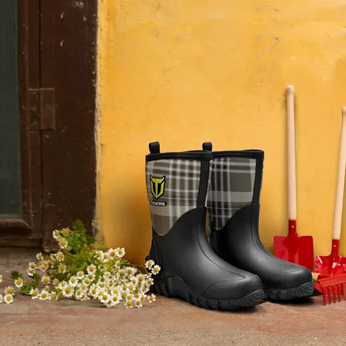 Vista 7 de TIDEWE Botas de goma para mujer botas de lluvia aisladas de neopreno de 0217in con vástago de acero botas de caza impermeables de media pantorrilla