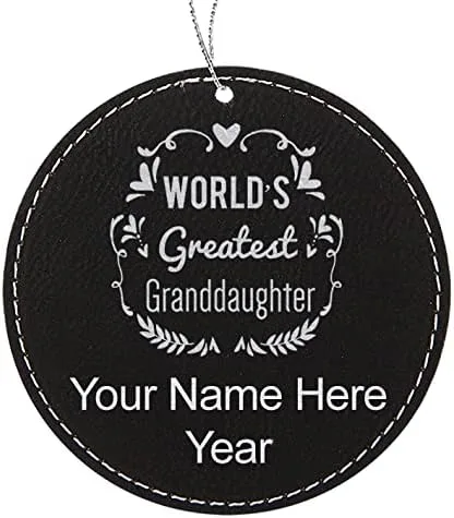 Vista 5 de LaserGram Personalized Christmas Ornament, World's Greatest Granddaughter, Faux Leather, Custom Laser Engraved Gift Idea
