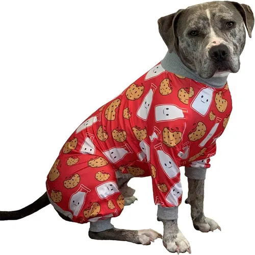 Vista 13 de Tooth & Honey Pit Bull - Pijama para perro con estampado de vaca, luna y estrella, con cobertura completa, pijama ligera para perros grandes