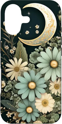 Sage Green Wildflower Floral Moon Flower Botanical Case for iPhone 17