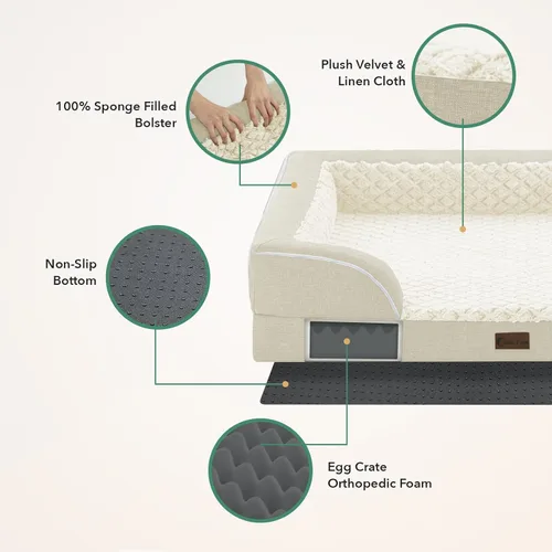 Vista 6 de Camas ortopédicas para perros de tamaño grande, cama grande de espuma viscoelástica impermeable para mascotas con lados de 36 x 27 pulgadas