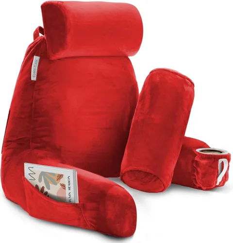 Vista 104 de Clara Clark - Almohada de lectura con espuma viscoelástica triturada, incluye 2 almohadas de soporte para el cuello y la zona lumbar, diseñada