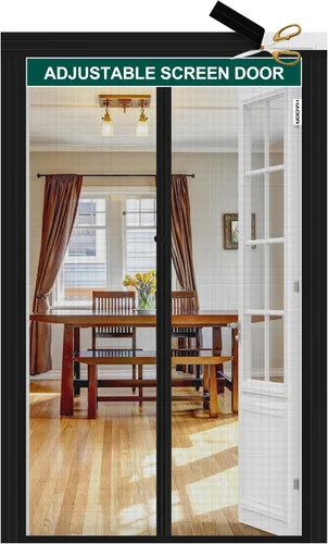 HADOR Puerta con Malla Magnética Ajustable se Ajusta a Puertas de Ancho 29" - 33" Altura 79" - 81", Malla de Red para Puerta Resistente DIY