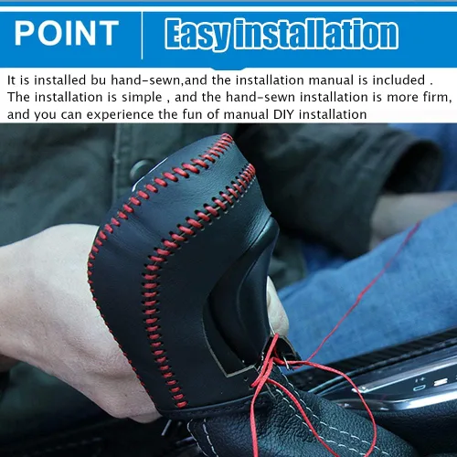 Vista 5 de Great-luck Funda Protectora de Perilla de Palanca de Cambios Automática de Cuero Genuino con Moldura, Accesorios Interiores Personalizados