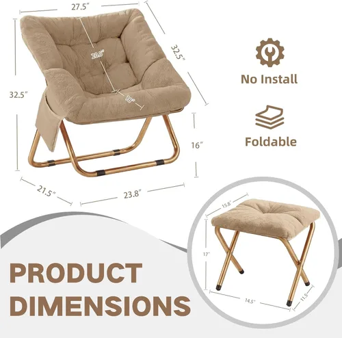 Vista 2 de Cómoda silla platillo para adultos, sillas plegables para sala de estar, silla de salón de piel sintética suave para dormitorio, sillas de lectura