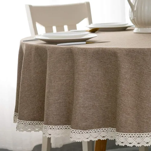 Vista 34 de EHouseHome Mantel de lino sintético con ribete de encaje, impermeable, a prueba de derrames, resistente a las manchas, sin arrugas, a prueba