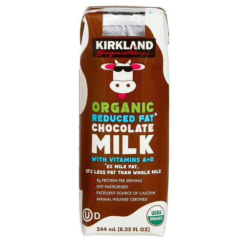 Vista 4 de Kirkland Signature Organic Leche de chocolate reducida en grasa, 8.25 onzas líquidas, paquete de 24