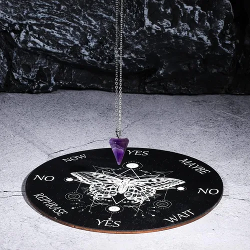 Vista 5 de Blulu Juego de Tablero de Péndulo de Madera para Radiestesia y Adivinación, Tablero Metafísico con Collar de Péndulo de Cristal Divino