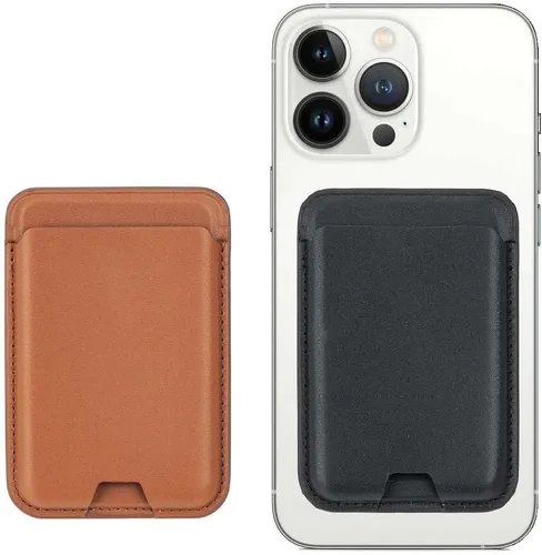 Vista 5 de Tarjetero magnético compatible con iPhone 12/13/14/15/16 Series (Pro/Pro Max/Plus/Mini) - Fuerte accesorio magnético, ranura abierta, cuero de Azul