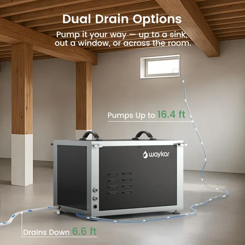 Vista 3 de Waykar Deshumidificador de espacio de arrastre de 125 pintas con control remoto y bomba, deshumidificador comercial de doble conducto HVAC para toda