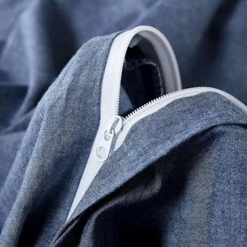 Vista 5 de Wake In Cloud - Juego de funda de edredón azul mezclilla, 100 % hilo de algodón lavado, teñido liso, ropa de cama cómoda con cierre de cremallera