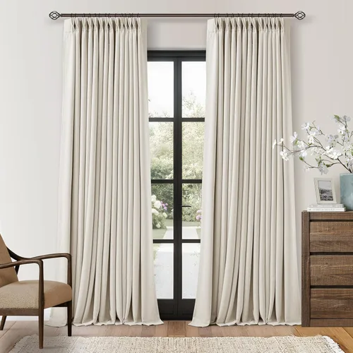 Vista 26 de Juego de 2 paneles de cortinas plisadas negras de 80 pulgadas para sala de estar, cortinas plisadas de lino con forro de 80 pulgadas de largo, 100%