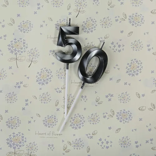 Vista 3 de Bailym Velas negras de 50 cumpleaños, decoración de pastel número 50 para hombres, decoración de fiesta de cumpleaños