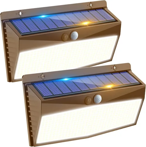 Vista 13 de 368 luces LED solares para exteriores con sensor de movimiento, valla solar con 3 modos de iluminación, seguridad alimentada, impermeable
