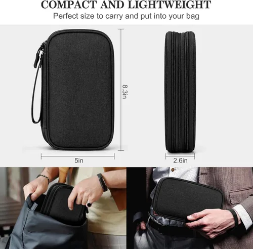 Vista 23 de FYY Organizador para accesorios electrónicos, para viajes, para cables, celular y cargadores, estuche portátil, impermeable, doble capa, bolsa