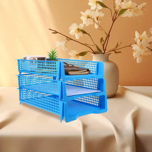 Vista 4 de Unomor 3pcs Stackable Plastic Desk Paper Organizer Tray Space-Saving Office File Storage Basket for Desktop Document Letter and Notebook