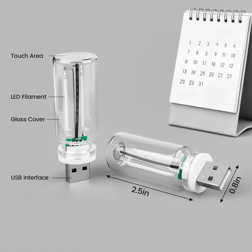 Vista 7 de Kairiyard 2 luces azules USB para interior del automóvil, control táctil, brillo ajustable, enchufable, botella de vidrio retro, luces nocturnas LED